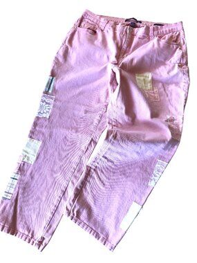 Boho Patchwork Cropped Jeans, Upcycled Travel Camp Pants Spring Patches 16